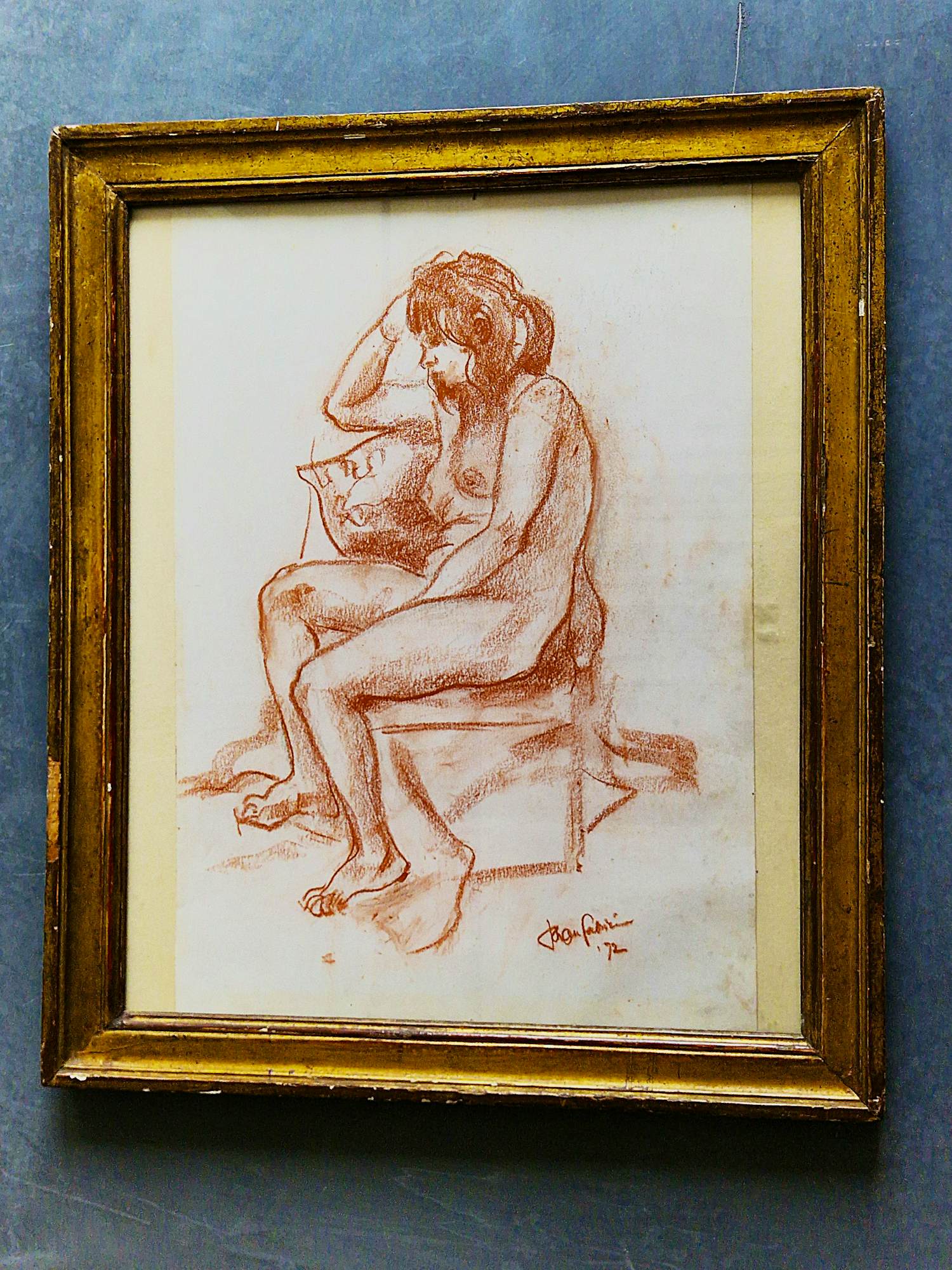 Buy Johan Fabricius - kon behalve schrijven ook goed tekenen - "Zittende naakte vrouw " roodkrijt 1972? Bid from 58!