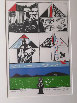 Renaud Levigne - Zeefdruk, titel, Man and paper kopen? Bied vanaf 35!