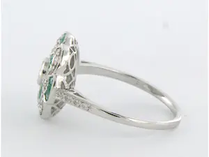 ART DECO STIJL - 14k gouden ring met smaragd en diamant - ringmaat 17.25(54) kopen? Bied vanaf 650!
