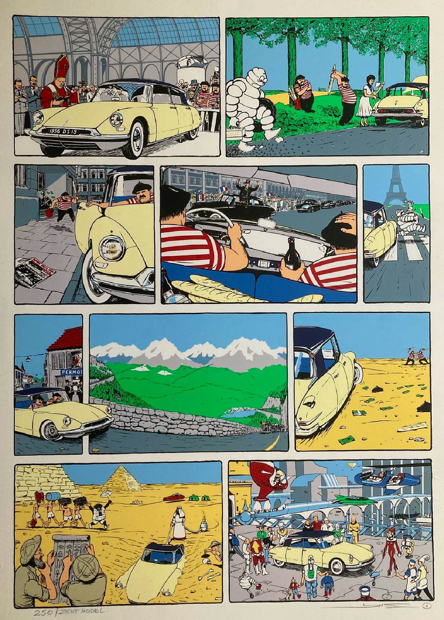 Cees Heuvel - Ingelijste zeefdruk , Citroën DS , Cartoon – Lijst, 101 x 71 cm. kopen? Bied vanaf 70!