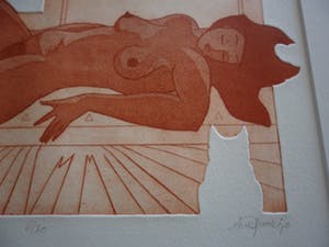 Ank Spronk - Kleur ets / Preegdruk. Titel, "Dromend". kopen? Bied vanaf 45!