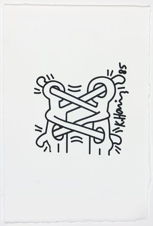 Keith Haring - Tekening in viltstift, Zonder titel - Ingelijst kopen? Bied vanaf 3500!
