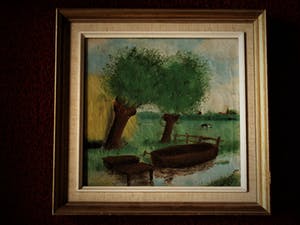 Niet of onleesbaar gesigneerd - Origineel 1938 Hollandse naïef schilderkunst - "bootje in Polderlandschap" gesig kopen? Bied vanaf 10!