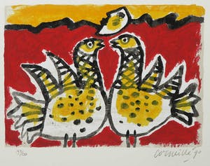 Corneille - Zeefdruk, Twee dieren op muziekpapier kopen? Bied vanaf 1!