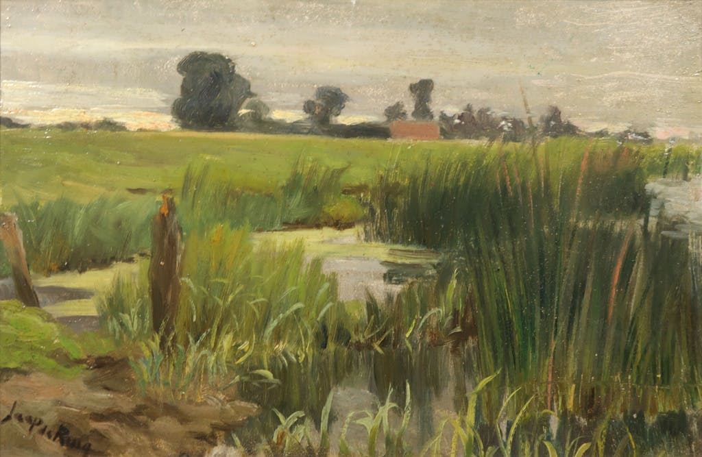 Jaap de Ruig - Jaap de Ruig: Olieverf op paneel, Een Zomeravond - Ingelijst kopen? Bied vanaf 20!