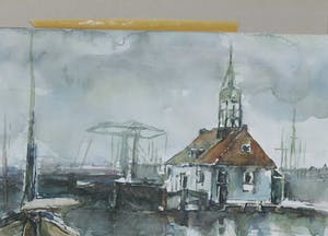 Niet of onleesbaar gesigneerd - Aquarel, Havengezicht - Ingelijst kopen? Bied vanaf 1!