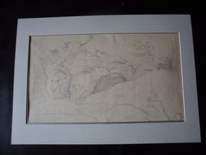 Willem van Konijnenburg - Potloodtekening. Landschap met rotsen. heeft rechtsonder een atelierstempel. kopen? Bied vanaf 35!