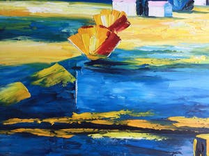 Berend Pasman - Surrealistisch mediterraan landschap | Olieverfschilderij (in baklijst) kopen? Bied vanaf 115!