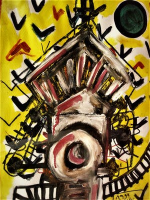 Abdul Vas - Bijzondere expressionistische Gouache -"Rock 'N Roll Train" - gesigneerd 1999 kopen? Bied vanaf 10!