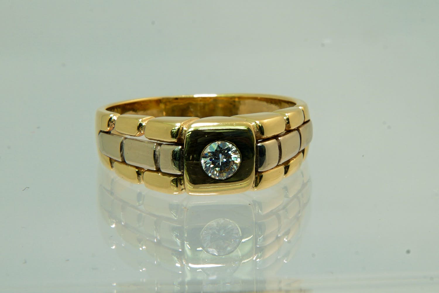 24 - ZGAN 14krt bicolor-gouden Rolex-stijl solitair ring met 0.25ct diamant kopen? Bied vanaf 270!