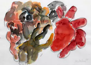 Jan Sierhuis - Gouache/krijt op papier: 'Zonder titel' (1987). kopen? Bied vanaf 350!