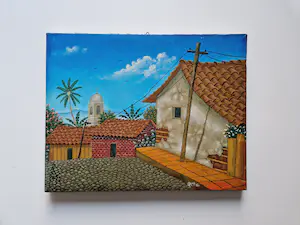 Niet of onleesbaar gesigneerd - Nicaragua - naïef olieverf op doek 1992 "la calle de Enmedio" gesigneerd Rivas kopen? Bied vanaf 1!