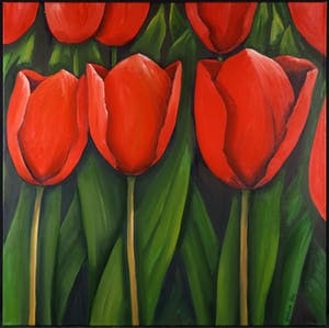 Gabriela Stroe - Olieverf op doek, Rode tulpen (Groot) kopen? Bied vanaf 40!
