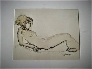Guy Denaigre - Fraai impressionistisch Aquarel/Inkt "liggend vrouwelijk Naakt" gesigneerd kopen? Bied vanaf 20!