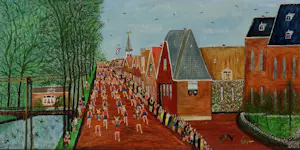 Cornelis Kaay - Ingelijste olieverf op doek: 'Optocht in Niedorp' kopen? Bied vanaf 1495!