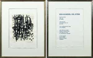 Corneille - en Bert Schierbeek - Zeefdruk en passage uit Een schedel vol stem - Ingelijst verkocht voor € 100!