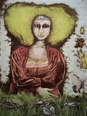 Georg Hadeler - gesigneerd Surrealistisch Litho "Sprinkhanen Koningin" gelmiteerde oplage van 34 kopen? Bied vanaf 10!