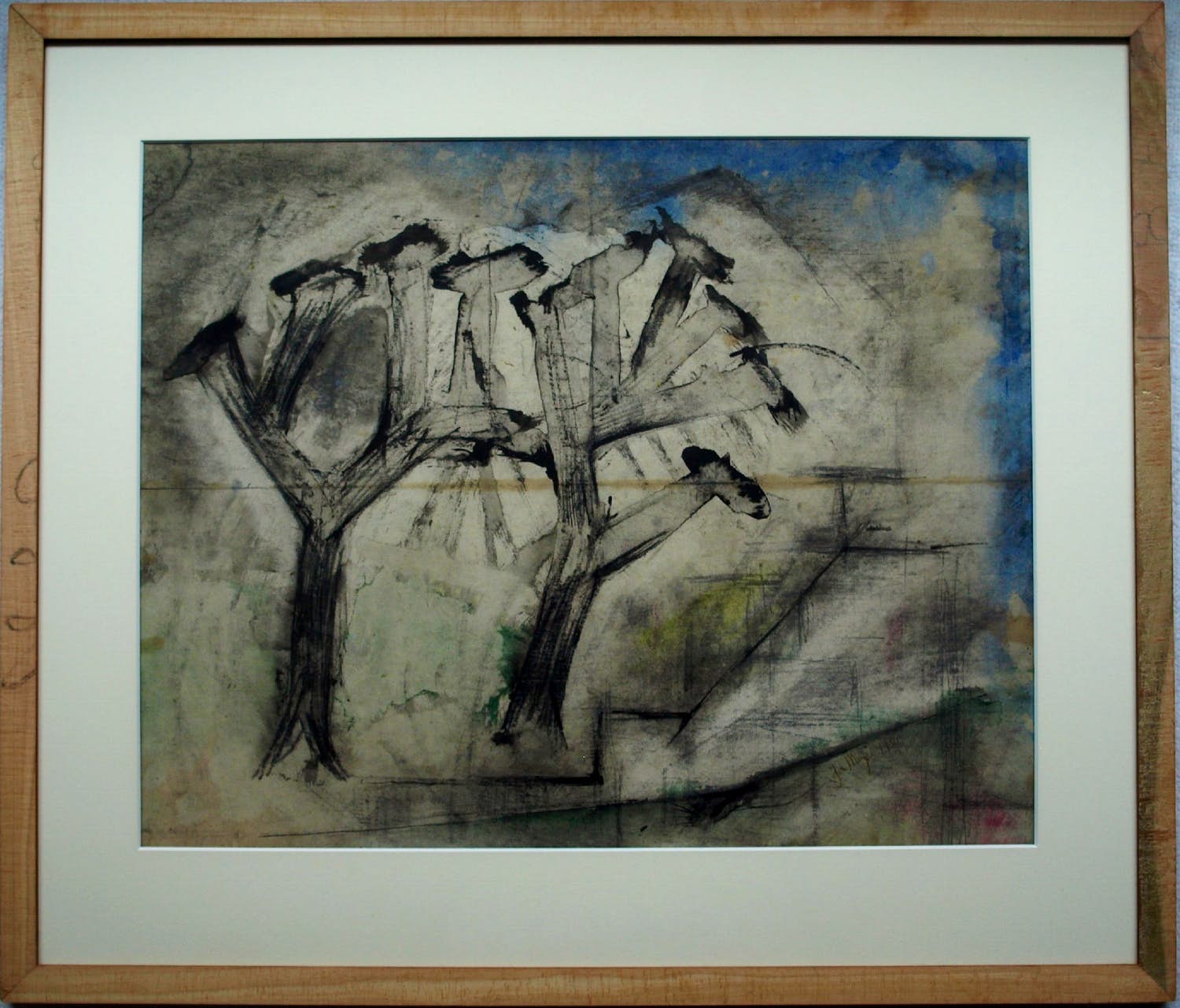 Jan Meijer - Ingelijste gouache , Kurkeikenbomen in Collioure - 1950 kopen? Bied vanaf 200!