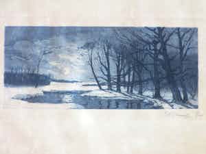 Chris Hammes - Sneeuwlandschap bij avond - Ets verkocht voor € 50!