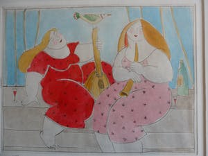 Ada Breedveld - Handgekleurde ets, Titel. "Kleine pauze". kopen? Bied vanaf 50!
