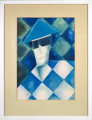 Eef van Maanen - Gemengde techniek, Geometrisch portret - Ingelijst verkocht voor € 50!