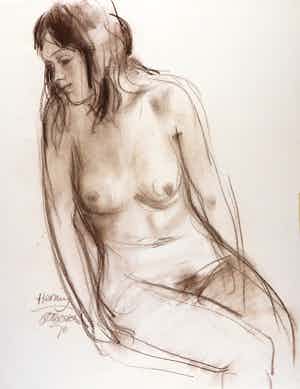 Otto Dicke - Bruin krijt, Hermijn verkocht voor € 100!