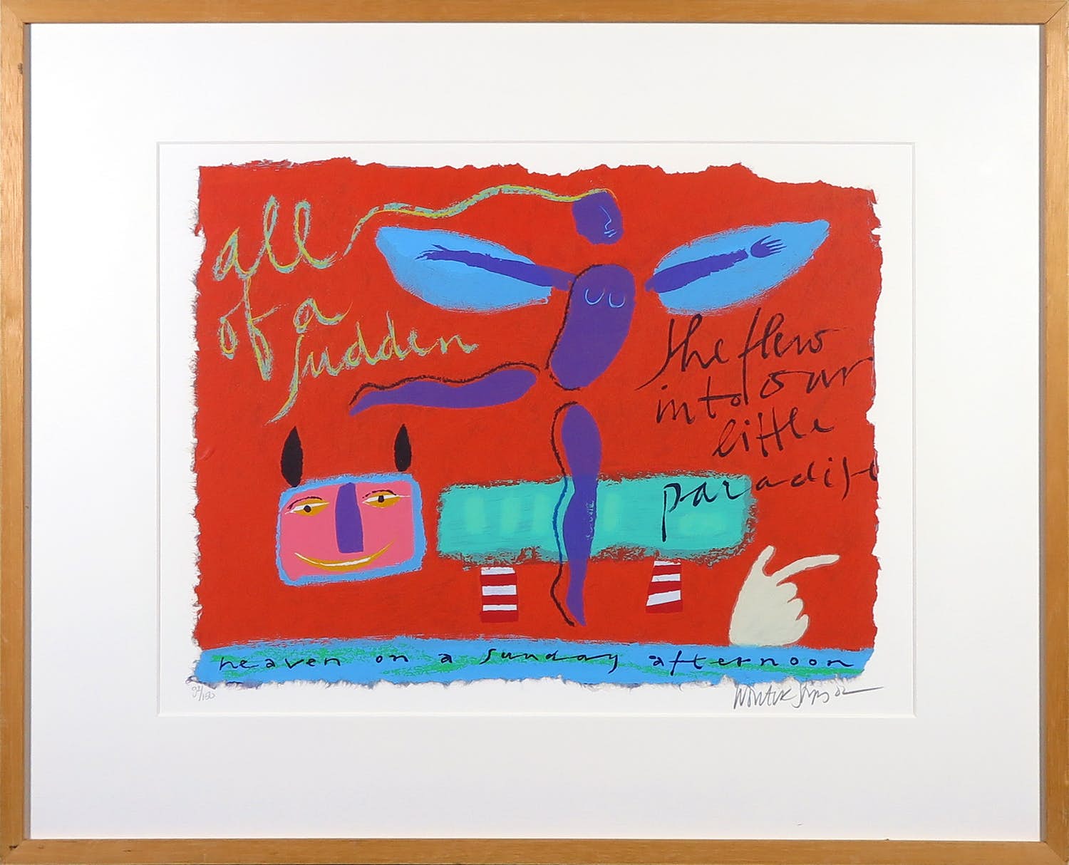 Wouter Stips - Zeefdruk, Heaven on a sunday afternoon - Ingelijst verkocht voor € 50!