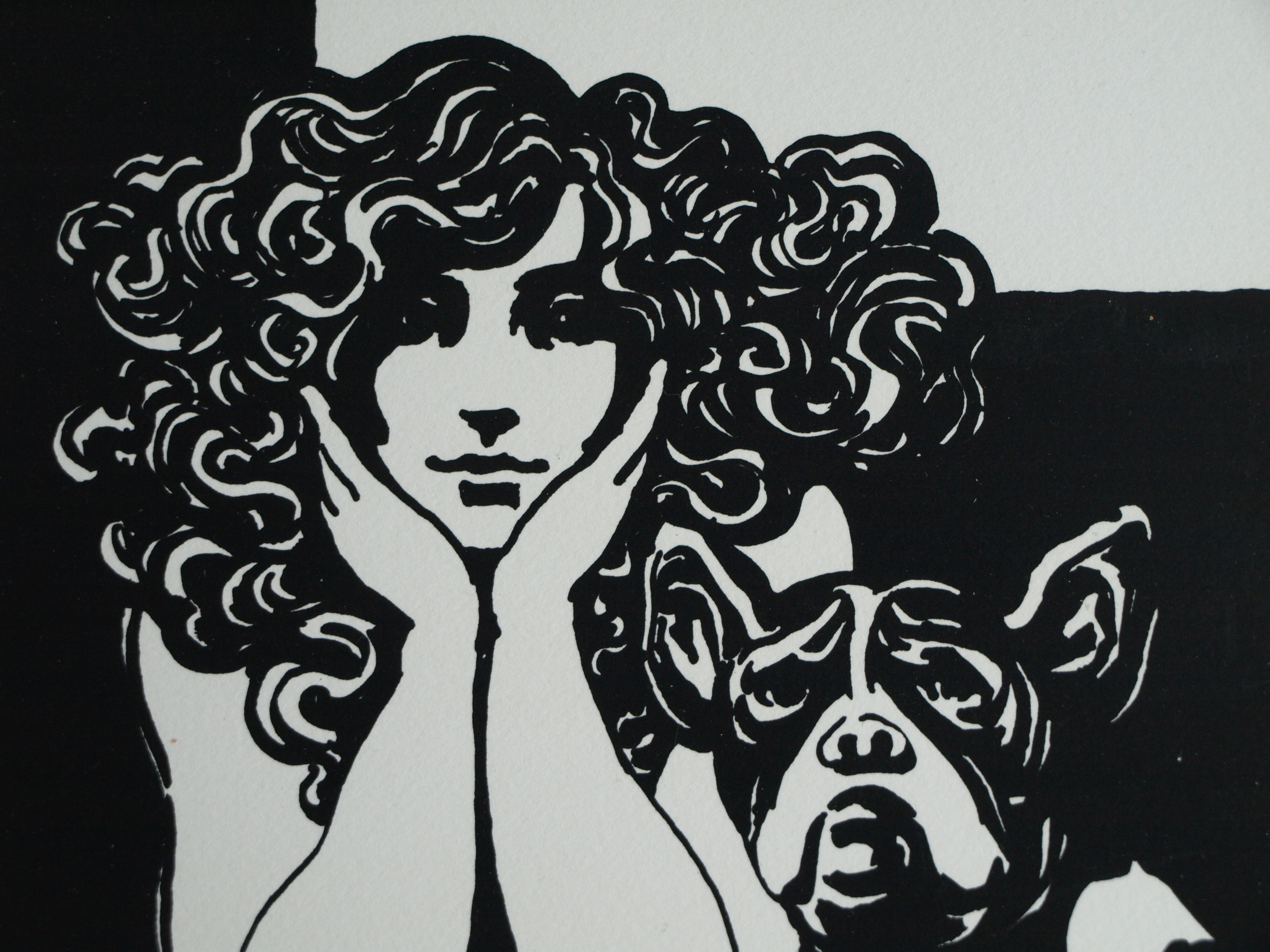 Niet of onleesbaar gesigneerd - Onduidelijke signatuur - Zeefdruk , Vrouw met hond - 1980 kopen? Bied vanaf 1!