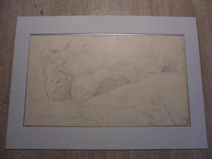 Willem van Konijnenburg - Potloodtekening. Landschap met rotsen. heeft rechtsonder een atelierstempel. kopen? Bied vanaf 35!