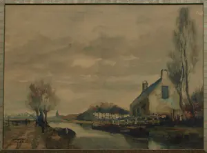AcheterAdriaan Terhell - Ingelijste aquarel , Boerderij aan het water – Lijst, 50 x 63 cm. – ca. 1920? Enchérissez de 1!