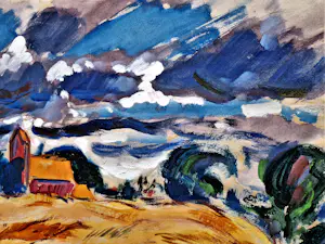 Ria Exel - GROOT, in 1948 geschilderd "landschap Groningen onder dreigend wolkendek" gesign kopen? Bied vanaf 174!