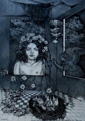 Jan Krejci - Ingelijste ets: Empty Room - 1987 kopen? Bied vanaf 75!