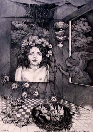 Jan Krejci - Ingelijste ets: Empty Room - 1987 verkocht voor € 75!