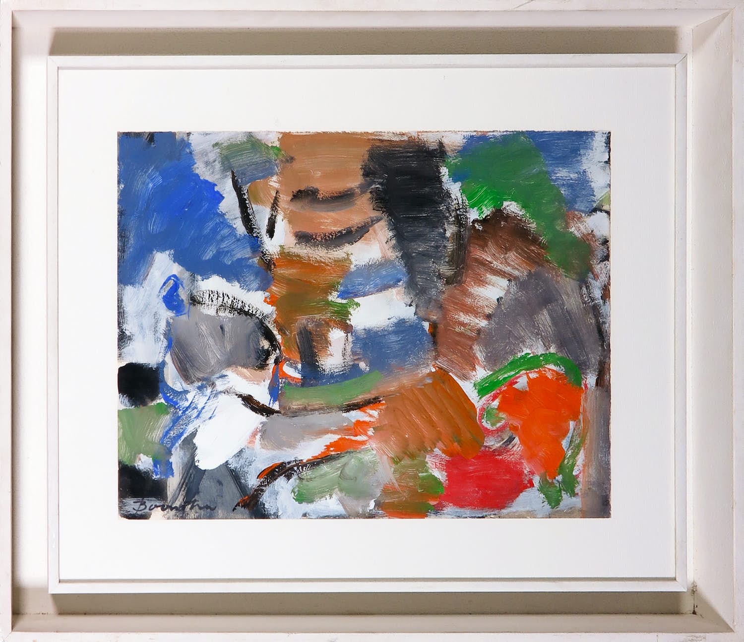 Klaas Boonstra - Gemengde techniek op papier, Abstracte compositie - Ingelijst verkocht voor € 100!