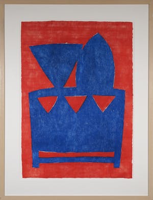 Mariette van der Tas - Houtsnede, Koning en Koningin in blauw - oranje - Ingelijst (Groot) kopen? Bied vanaf 40!