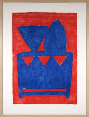 Mariette van der Tas - Houtsnede, Koning en Koningin in blauw - oranje - Ingelijst (Groot) verkocht voor € 40!