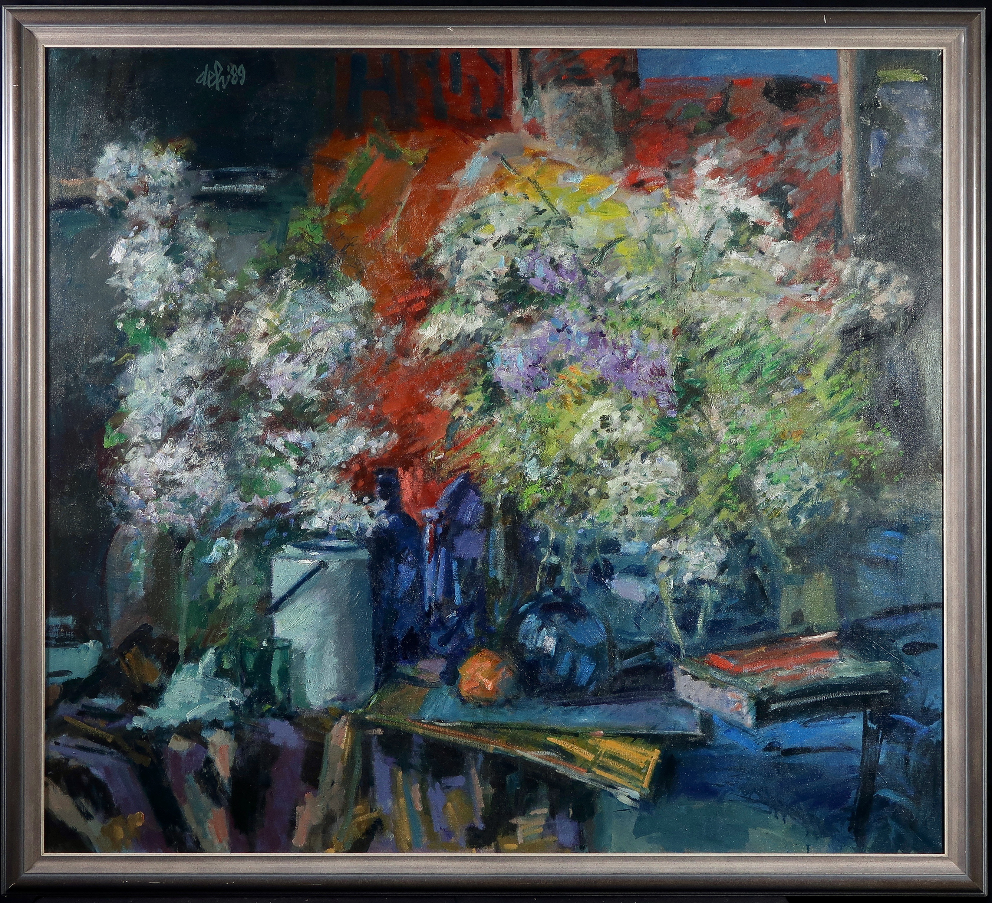 Toon de Haas - Olieverf op doek, Stilleven met bloemen - Ingelijst (Zeer groot) verkocht voor € 650!