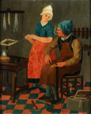 Niet of onleesbaar gesigneerd - De Schoenmaker - 1850 - Gemonogrammeerd kopen? Bied vanaf 10!