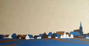 Knipselkunst , Dorpsgezicht Noord-Holland – ingelijst - 1989 verkocht voor € 1!