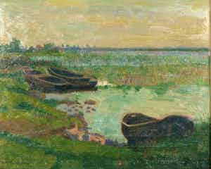 Anton Smeerdijk - Olieverf op doek, Aan de Horndijk te Oud-Loosdrecht - Ingelijst verkocht voor € 100!