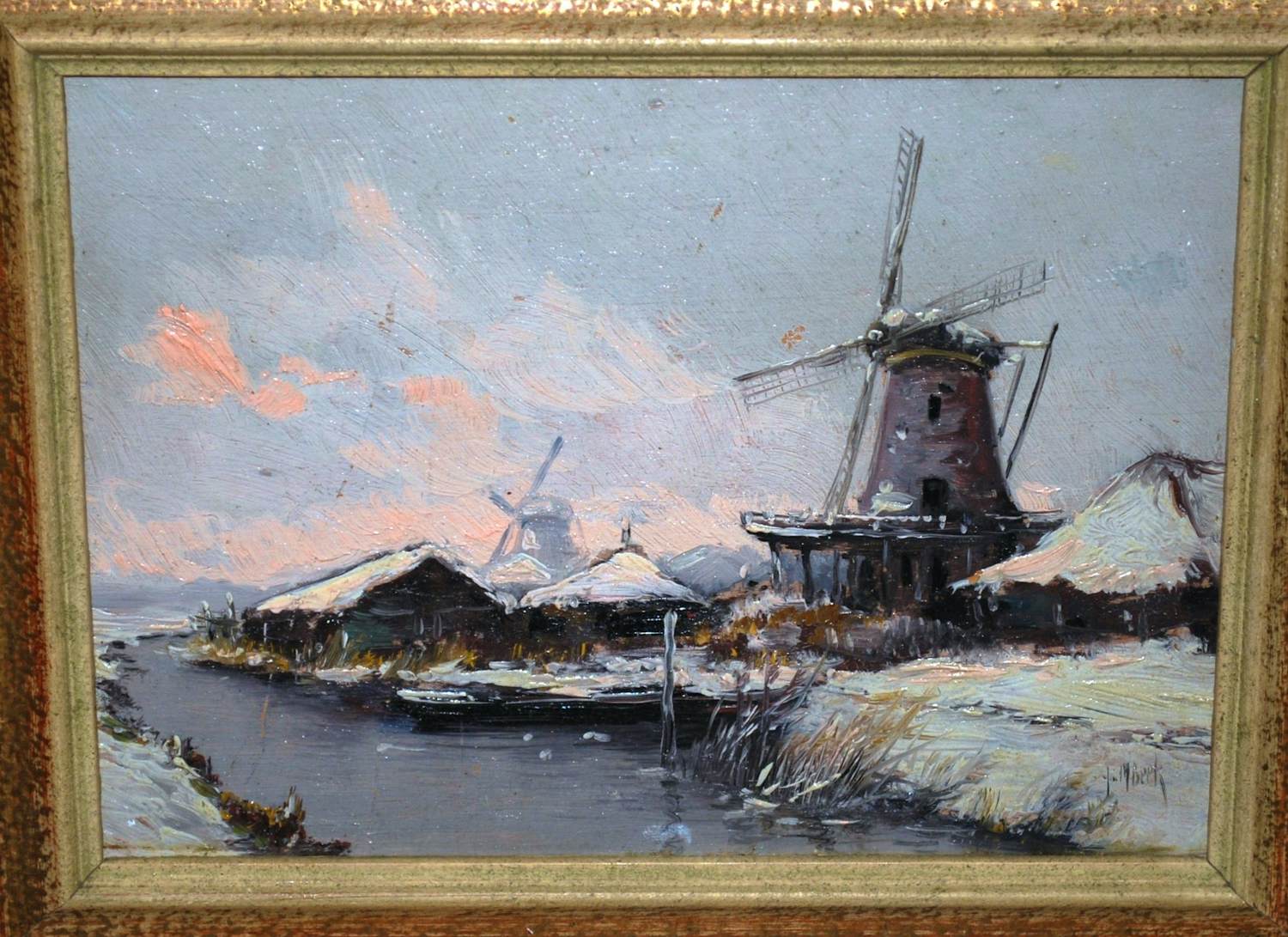 Jurrien Marinus Beek - Molens in de winter - olieverfschilderij kopen? Bied vanaf 75!