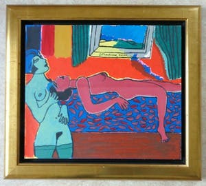 Corneille - NAAKTE VROUWEN / TERRAGRAVURE DOEK / 70x79cm / KADER / SIG kopen? Bied vanaf 595!