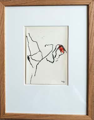 Armando - Zonder Titel 1984 - Gesigneerde potloodtekening met rood - Ingelijst verkocht voor € 950!