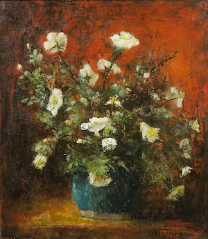 Johanna Margarethe Voerman - Olieverf op paneel, Bloemen in gemberpot - Ingelijst kopen? Bied vanaf 100!