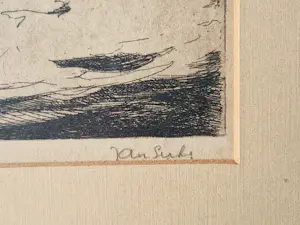 Jan Sirks - jaren 20 Ets "Leuvehavenbrug Rotterdam" potloodgesigneerd - in orig. lijst kopen? Bied vanaf 45!