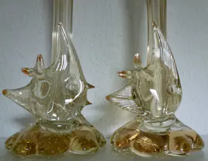 Niet of onleesbaar gesigneerd - Murano Glas - Pair of transparent Vases with Fish (Soliflore) - Glas kopen? Bied vanaf 1!