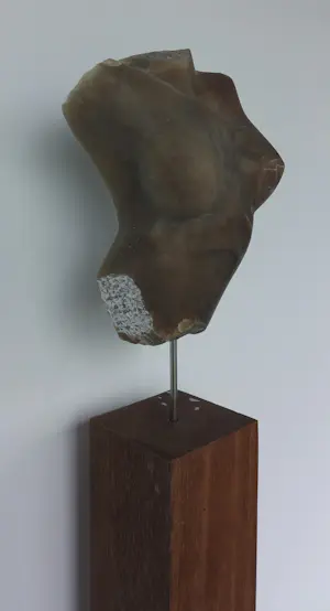 Angelo Moyano - Sculptuur van natuursteen / albast op houten sokkel, Vrouwentorso kopen? Bied vanaf 1500!