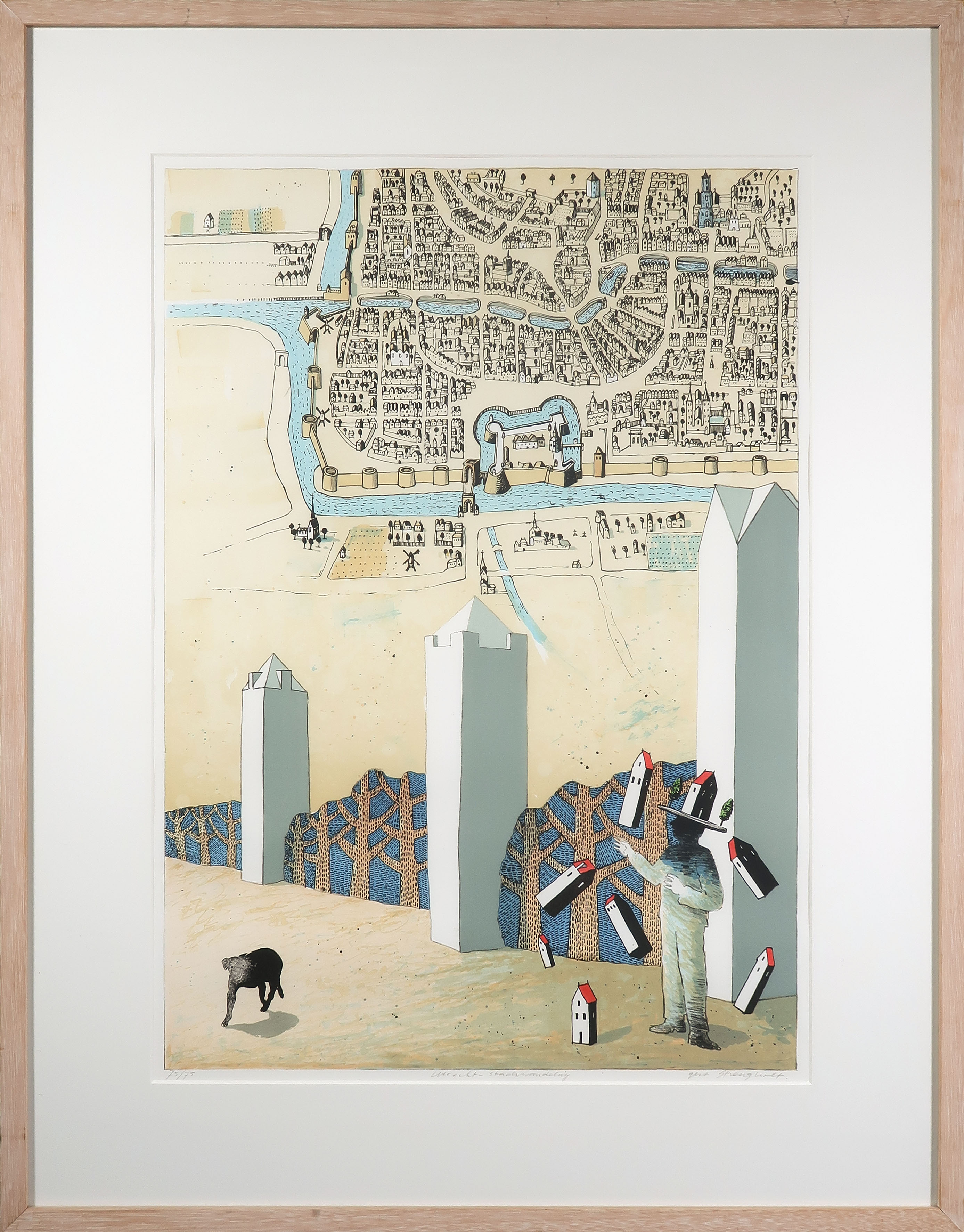 Gert Strengholt - Litho, Utrecht Stadswandeling - Ingelijst kopen? Bied vanaf 50!