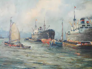 Jan Schipper - Olieverfschilderij - Havengezicht kopen? Bied vanaf 125!