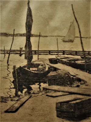 Willem Witjens - Mooie grote Ets "afgemeerde bootjes bij Hattem" potloodgesigneerd - orig. lijst kopen? Bied vanaf 35!